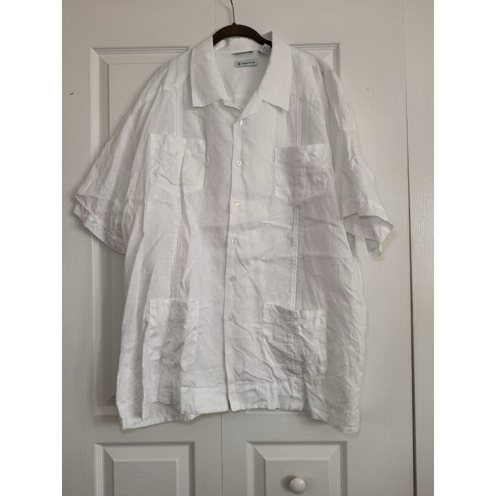 Cubavera Mens 3XL White Linen Guayabera Shirt Short Sleeve Button Up Cuban